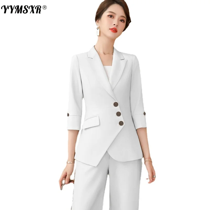 High-quality  Women's 2022 Spring and Autumn Casual Middle-sleeved Female Suit Overalls Formal High-waist Slim Pants