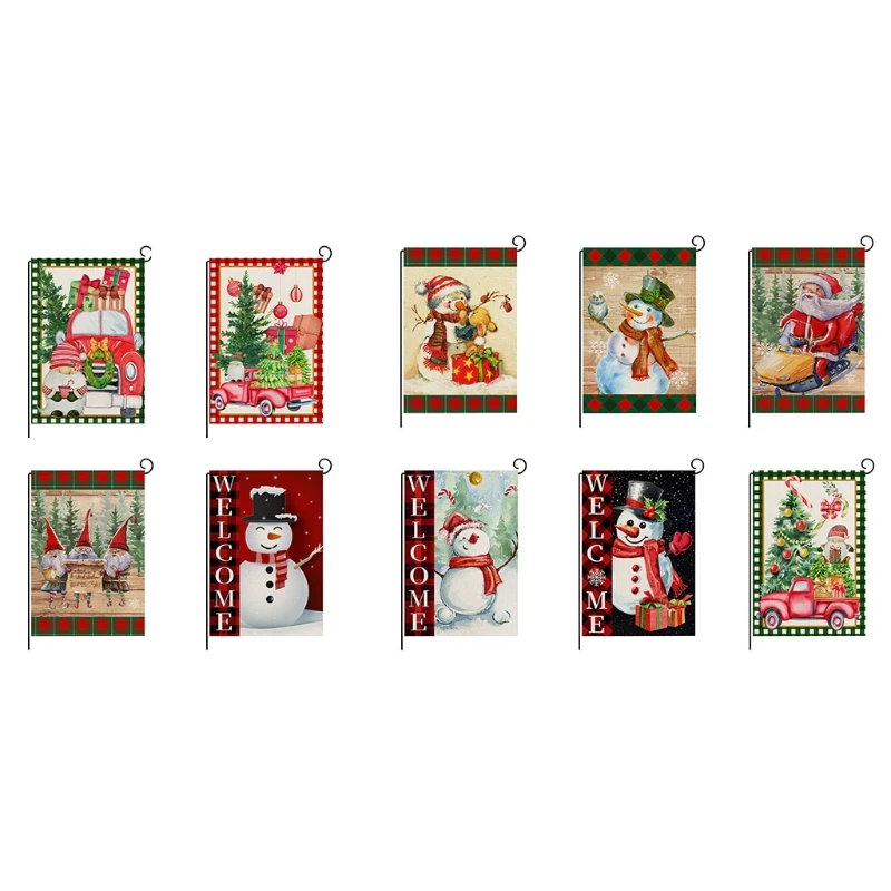 

Christmas Garden Flag Santa Claus Snowman Print Indoor Outdoor Home Decor Flags W3JC