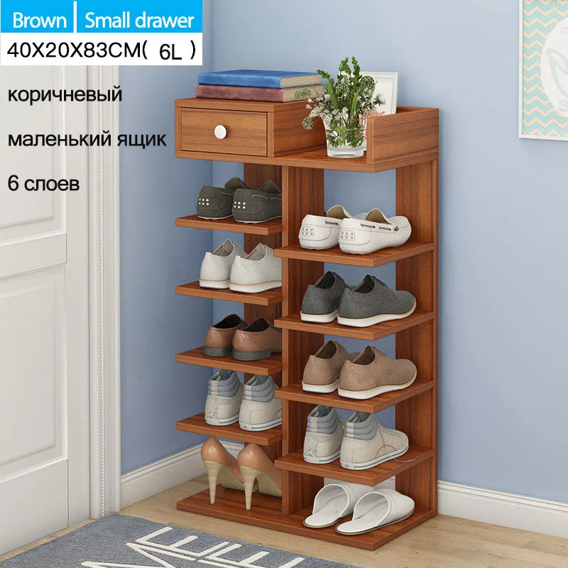 A Brown 6L Простая деревянная обувная полка быстро собирающийся несколько слоев обуви Полка двери минимализм многофункциональный шкаф для обуви - Цвет: A Brown 6L