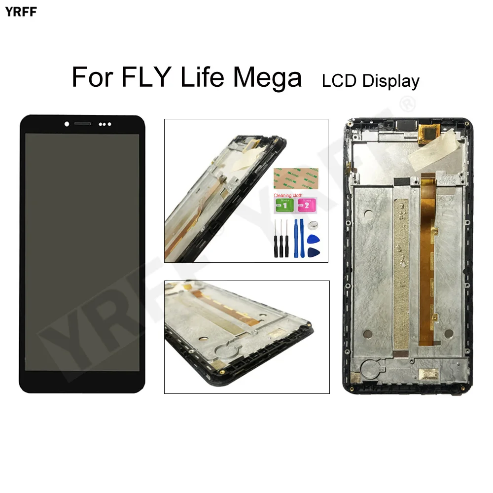 

With Frame LCD Screens For FLY Life Mega lcd Display Touch Screen Digitizer Glass Panel Sensor Mobile Phone Repair Sets Tools