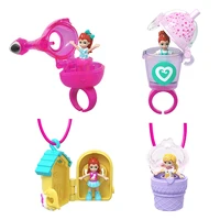 3PCS Original Polly Pocket Mini Takeaways Wearable Rings Necklace Dolls Blind Reveal Accessories Girls' Toys Christmas Gifts