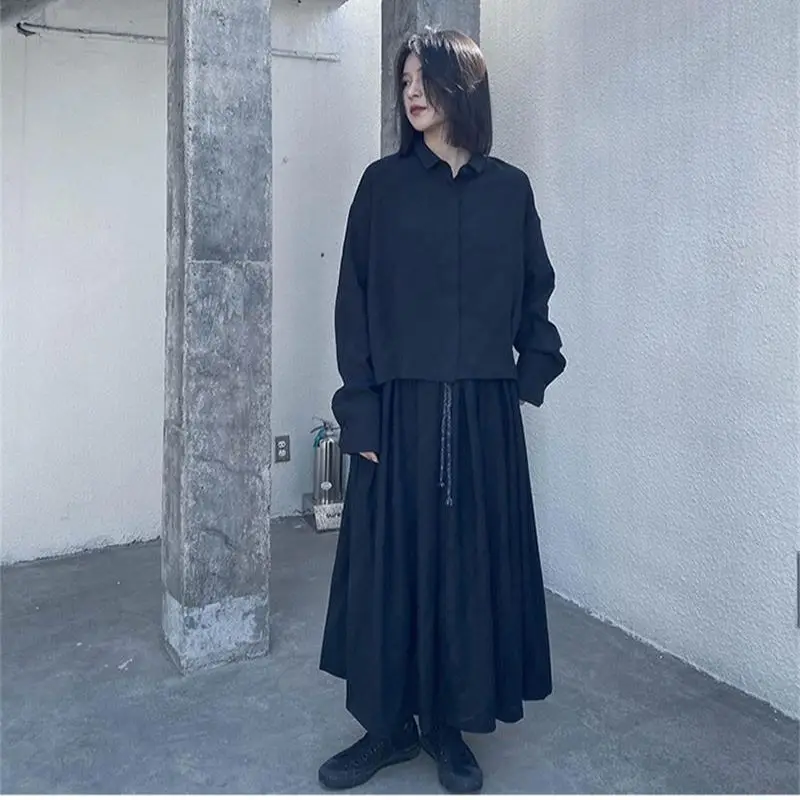 Women's Casual Half Skirt Autumn New Black Pleated Skirt Elastic Waist Mid-Length A-Line Skirt Youth Fashion Trend Half Skirt