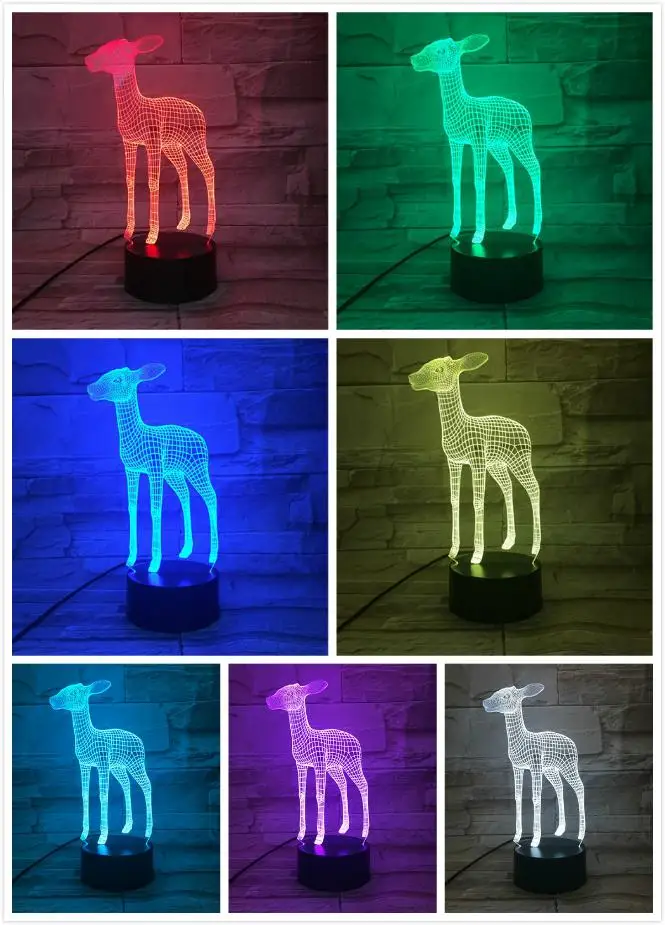 Рождественский олень Ночной светильник светодиодный сенсорный датчик RGB олень декоративная 3D лампа Детский комплект подарок Sika олень настольная лампа спальня Лось - Испускаемый цвет: 2