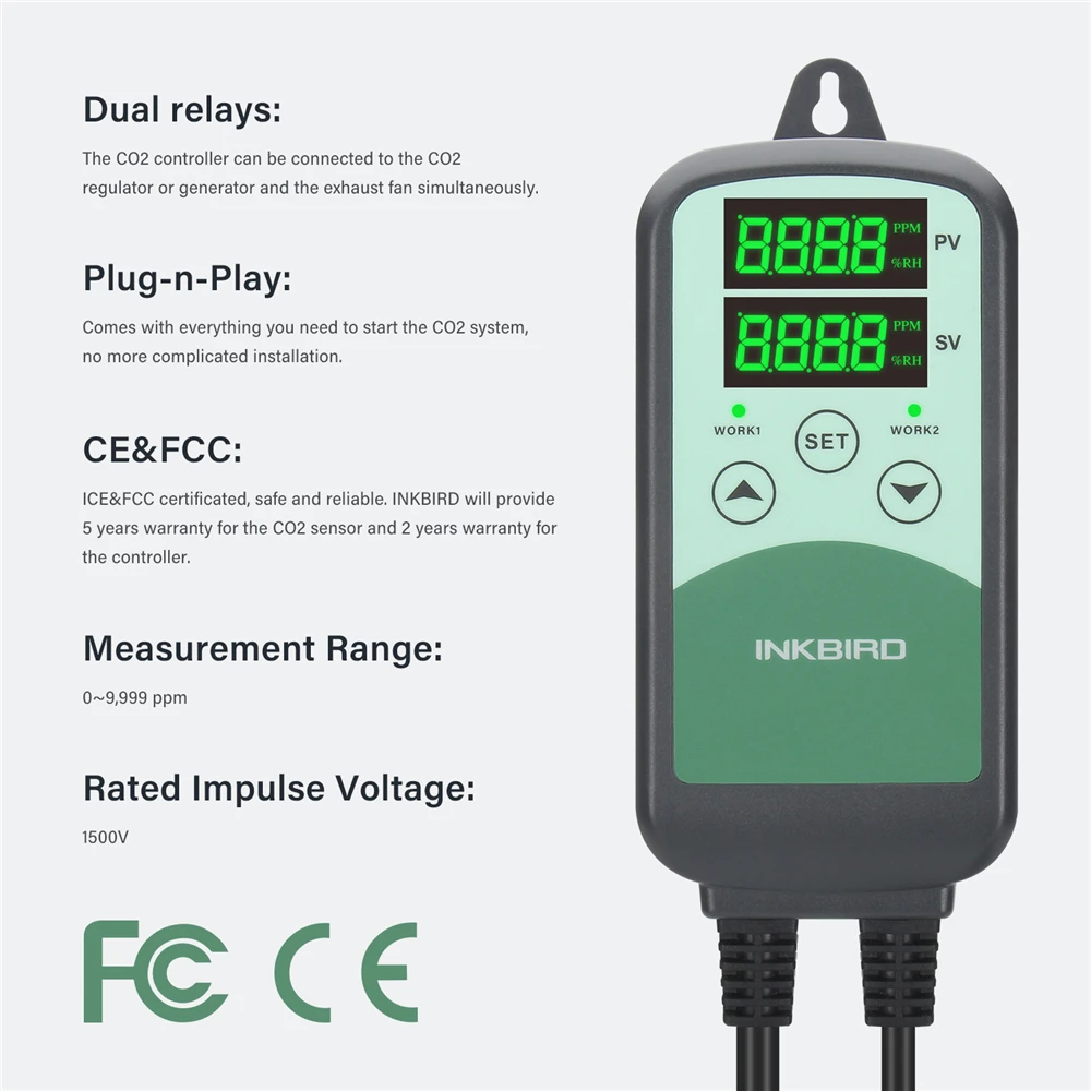 

INKBIRD CO2 Meter Digital Carbon Dioxide Controller with S01 NDIR Sensor 0~9,999 ppm Ranged Automatic Operation Gas Air Detector