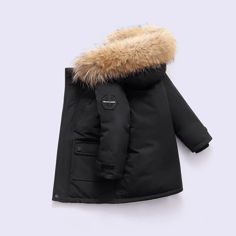

-30 Winter Thick Warm Down Jacket Boys Coat 2-12 Yrs Kids Parka real fur clothing Outerwear toddler girl clothes infant overcoat