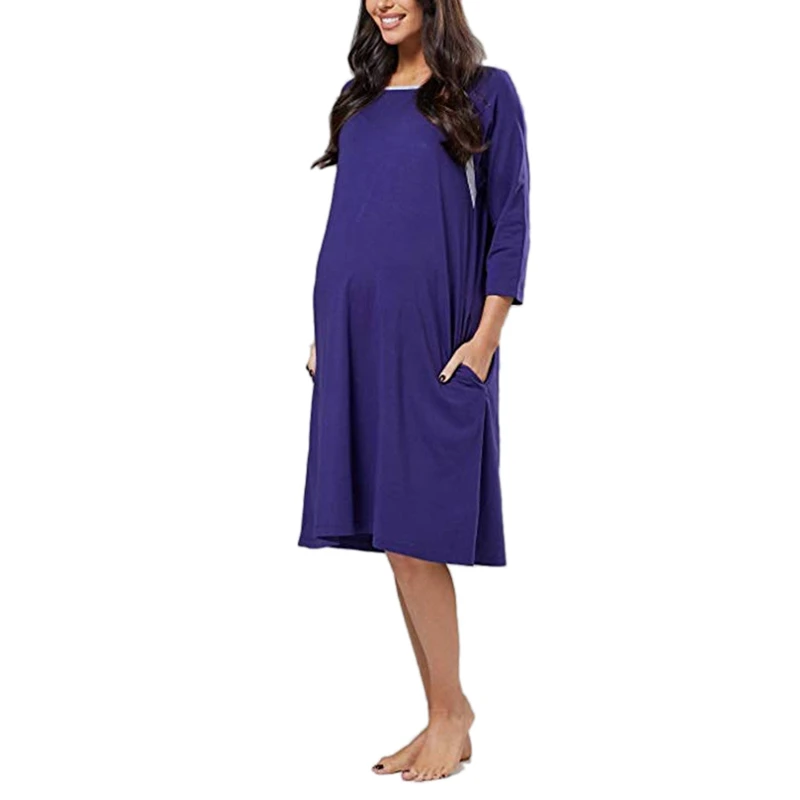 

Maternity Dress Casual Pregnant Women Button Care Pajamas Skirt Mom Breastfeeding Dress Nightdress