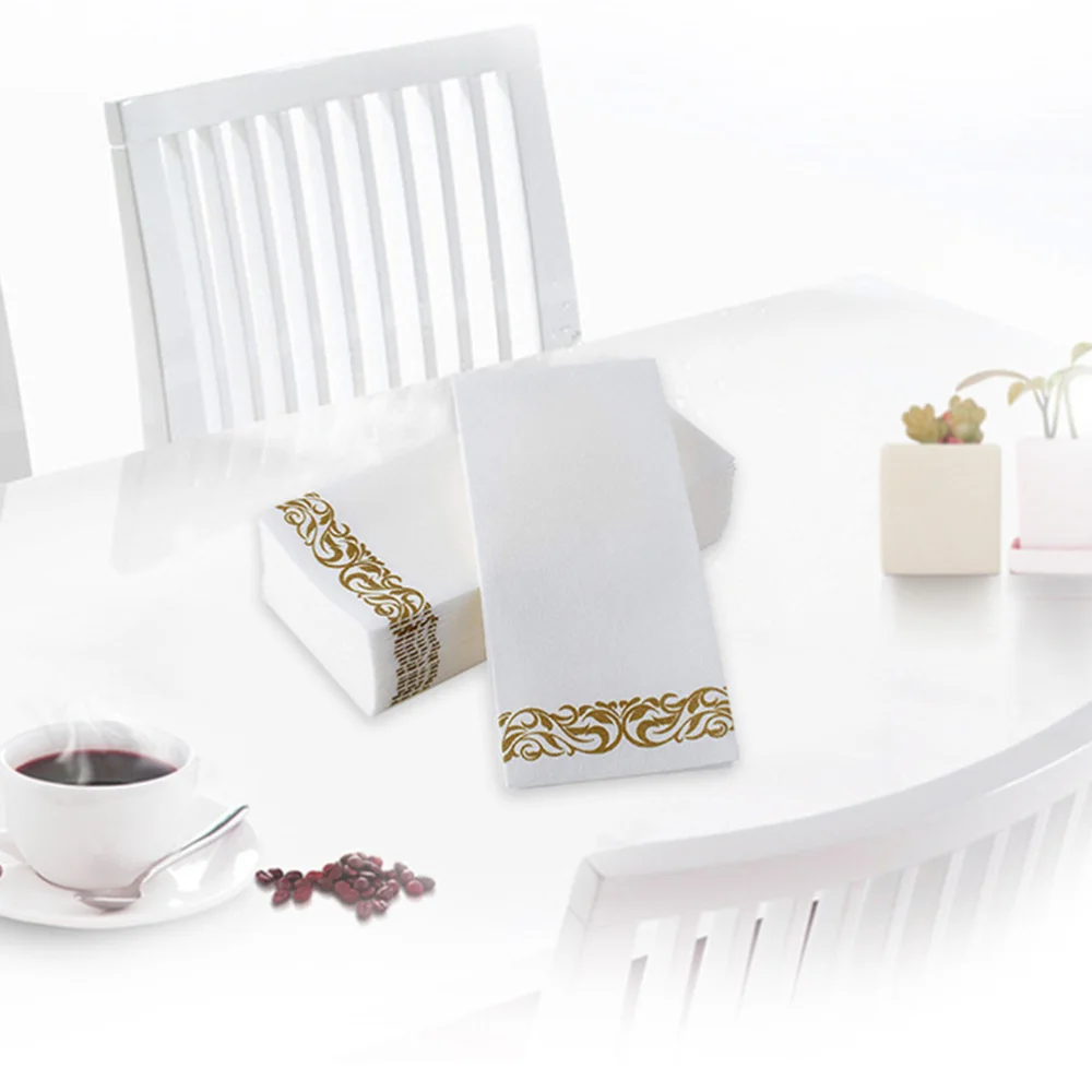 

50 Pcs Golden Floral Printed Napkin Birthday Party Thicken Paper Towel Handkerchief for Wedding Party Decor (40x30cm)