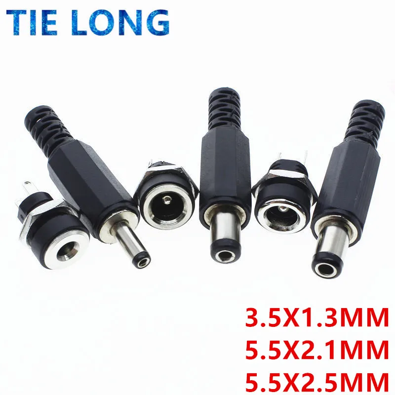 

10PCS 5Pair DC Power Connector pin 2.5x5.5mm Female Plug Jack + Male Plug Jack Socket Adapter DC-022B 3.5*1.3 5.5*2.1 5.5*2.5MM