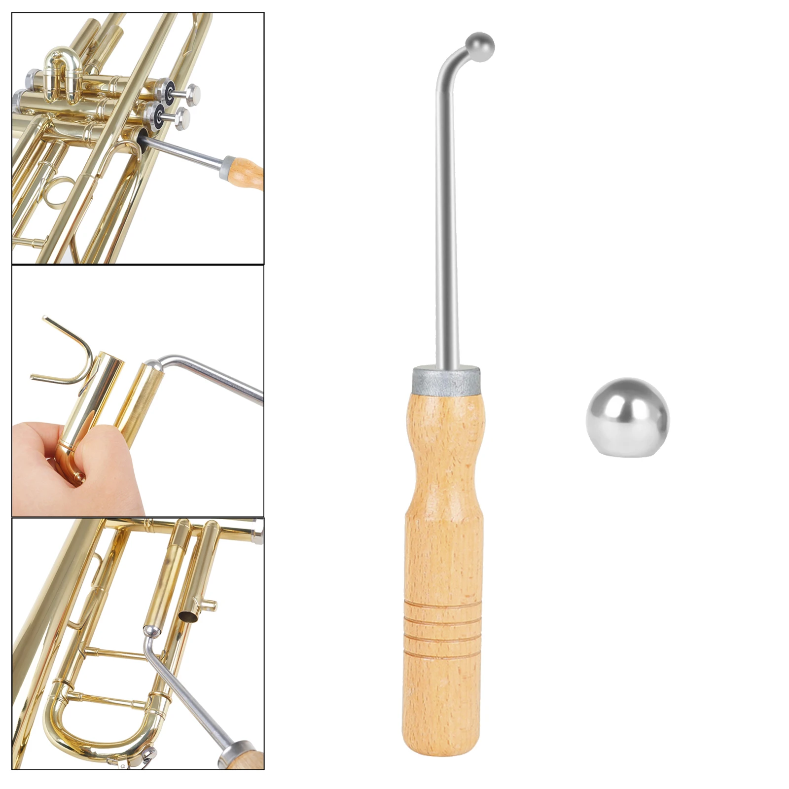 

1PC Professional Heavy Duty Trumpet Repair Tool Comfortable Handle Polished Maintenance with 2 Metal Balls for Trumpet Accs