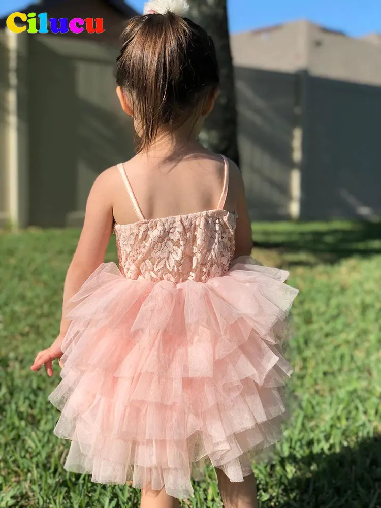 Toddler Girl Sequin Dress Kids Tutu Sling Summer White Flower 4t Pageant Wedding Bridesmaid for Girls Rose Gold | Детская одежда и