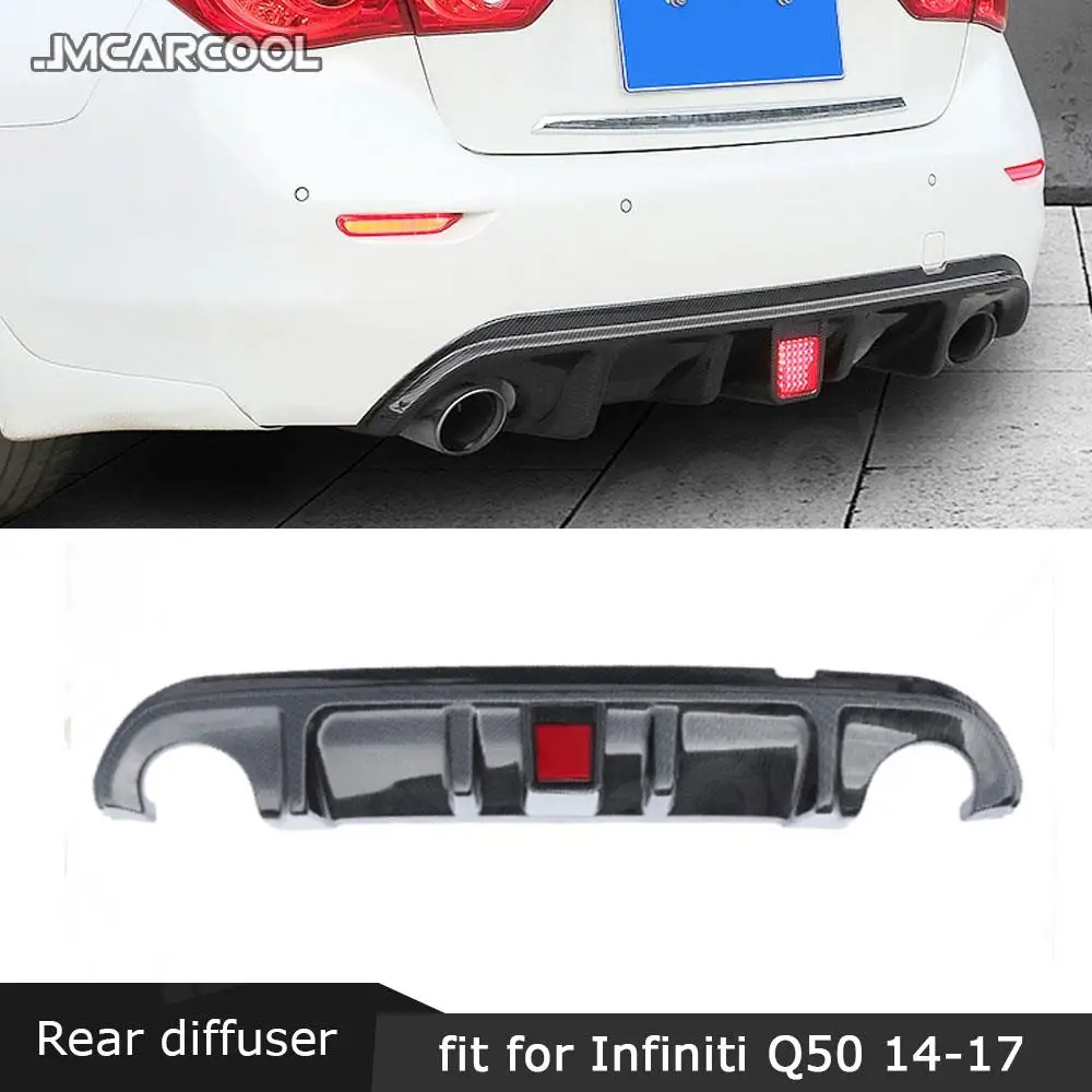 ABS Carbon Look Rear Bumper Diffuser With LED Light For Infiniti Q50 Base Sport 2014 2015 2016 2017 Gloss Black Car Style