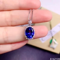 fine jewelry 925 pure silver inlaid natural tanzanse blue topaz girl luxury classic oval chinese style gem pendant necklace supp
