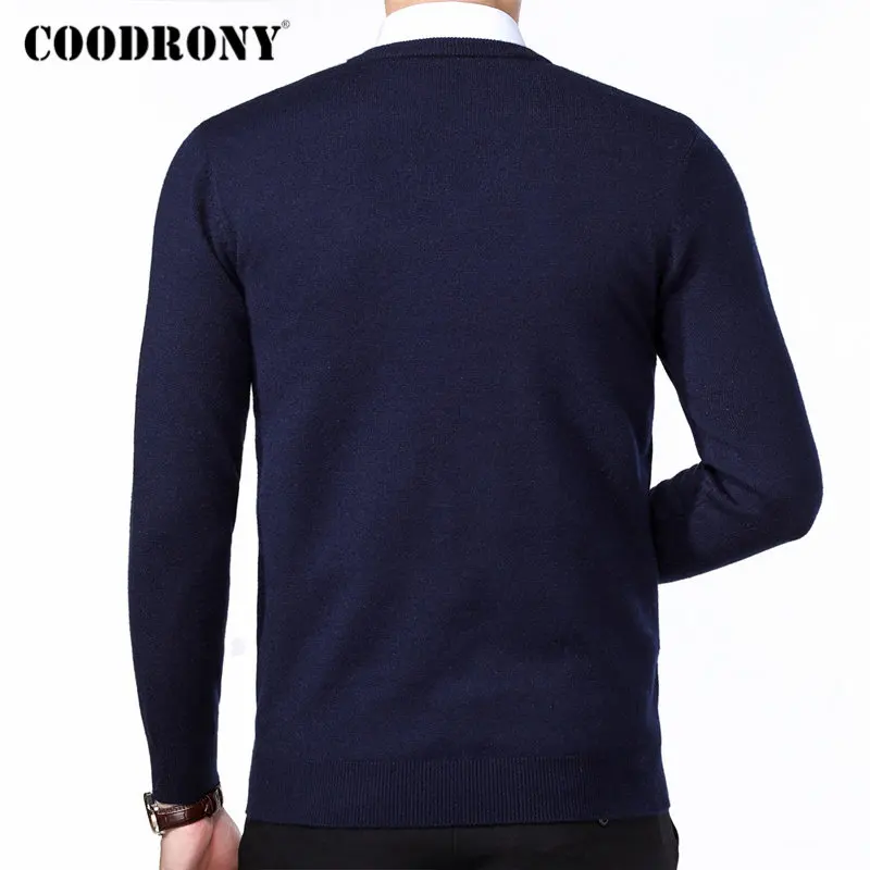 Бренд COODRONY, мужской свитер, Осень-зима, толстый, теплый, для мужчин, Классический Повседневный пуловер с v-образным вырезом, мужской кашемировый шерстяной трикотаж 91110