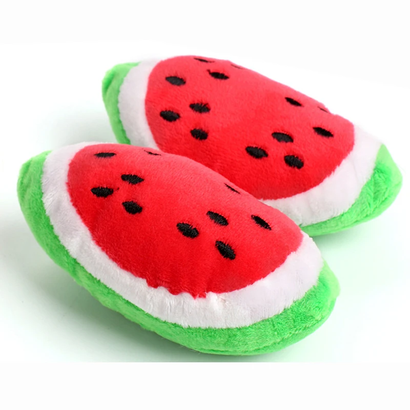 Плюшевые набивные детские игрушки пищалка плюшевые звук фрукты овощи арбуз