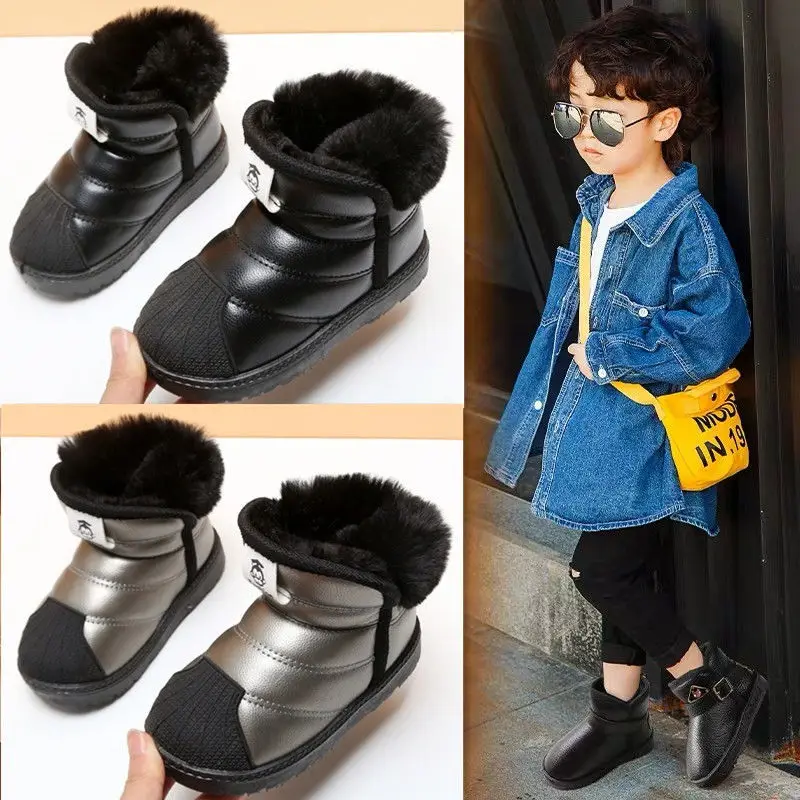 

Children's Boots Snow Girls Non-slip Middle-aged Children Short Boots Boys 2020 Winter New Plus Fur Kids Cotton Shoes