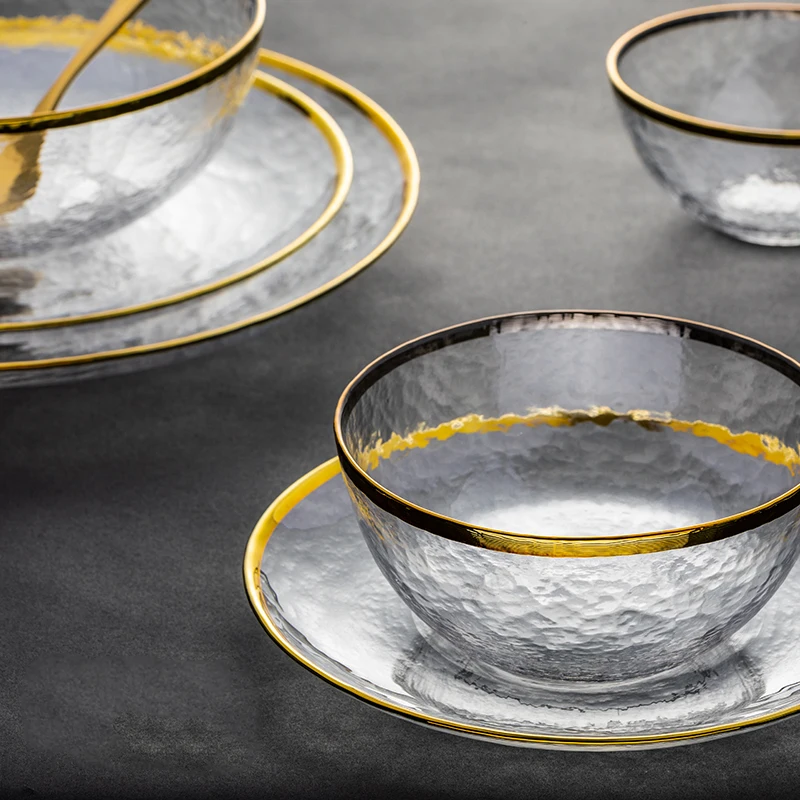 Золотая стеклянная миска блюдо прозрачная тарелка для десертов стейков салатов