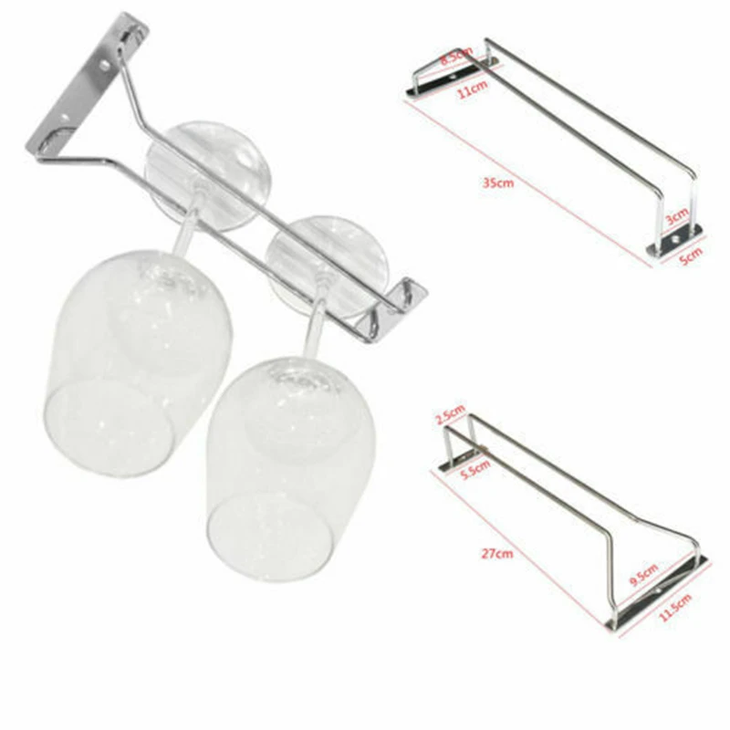 

Wine Glass Holder Under Cabinet Rack Storage Organizer Stemware Racks Double Row Hanger Shelf Metal Racks