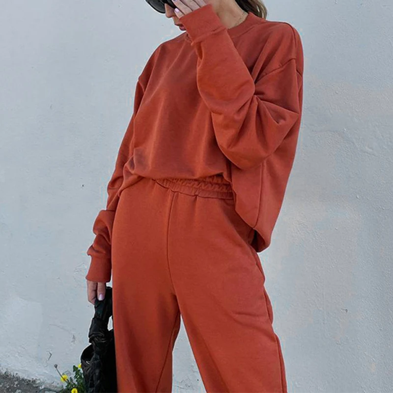 Sister Fara Spring Autumn Women's 2 Piece Jumpers O-neck Knit Hoodie Sweater+High Waist Loose Wide Leg Pants Ladies Casual Suit |