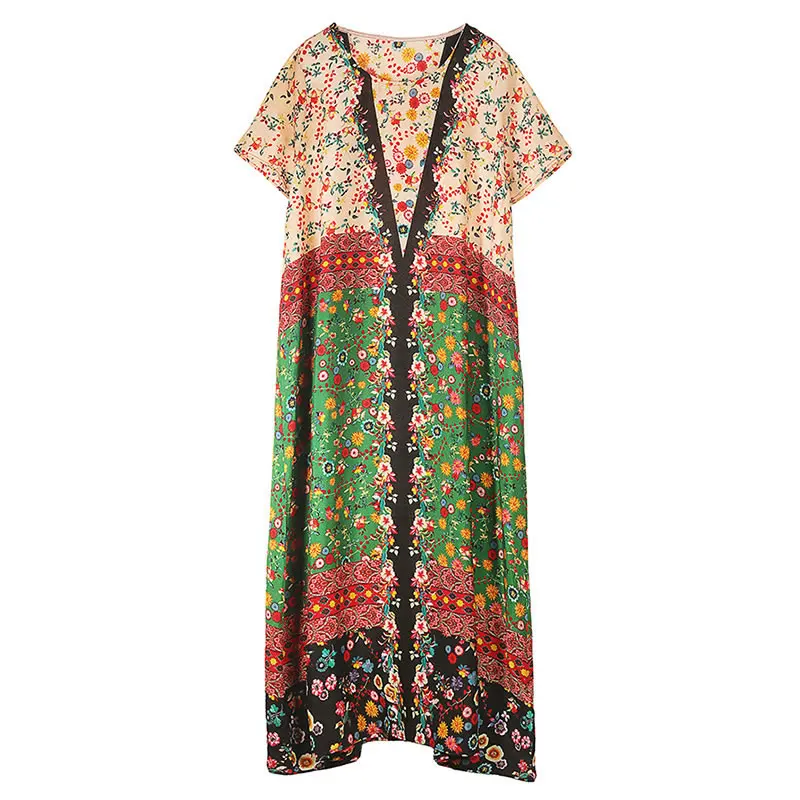 

XITAO Print Patchwork Dress Women Floral Casual Trendy Fashion New Style O Neck Collar Short Sleeve Pullover Elegant WMD1716