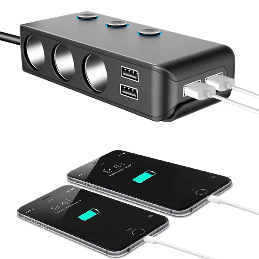 Автомобильное зарядное устройство TiOODRE USB QC3.0 со светодиодной подсветкой