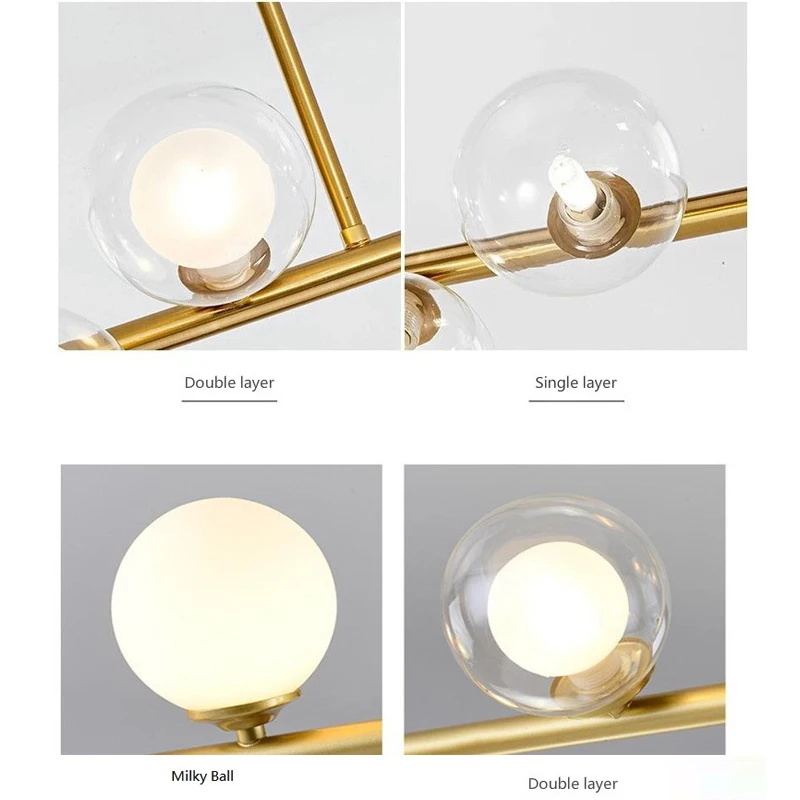 

Simple Bubble Ball Led Hanging Lights Long Strip Chandelier Nordic Modern Minimalist Creative Magic Bean Iron Restaurant Lamp G9