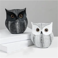 nordic minimalist crafts white and black owl animal figurines resin statue home decoration miniature living room ornaments