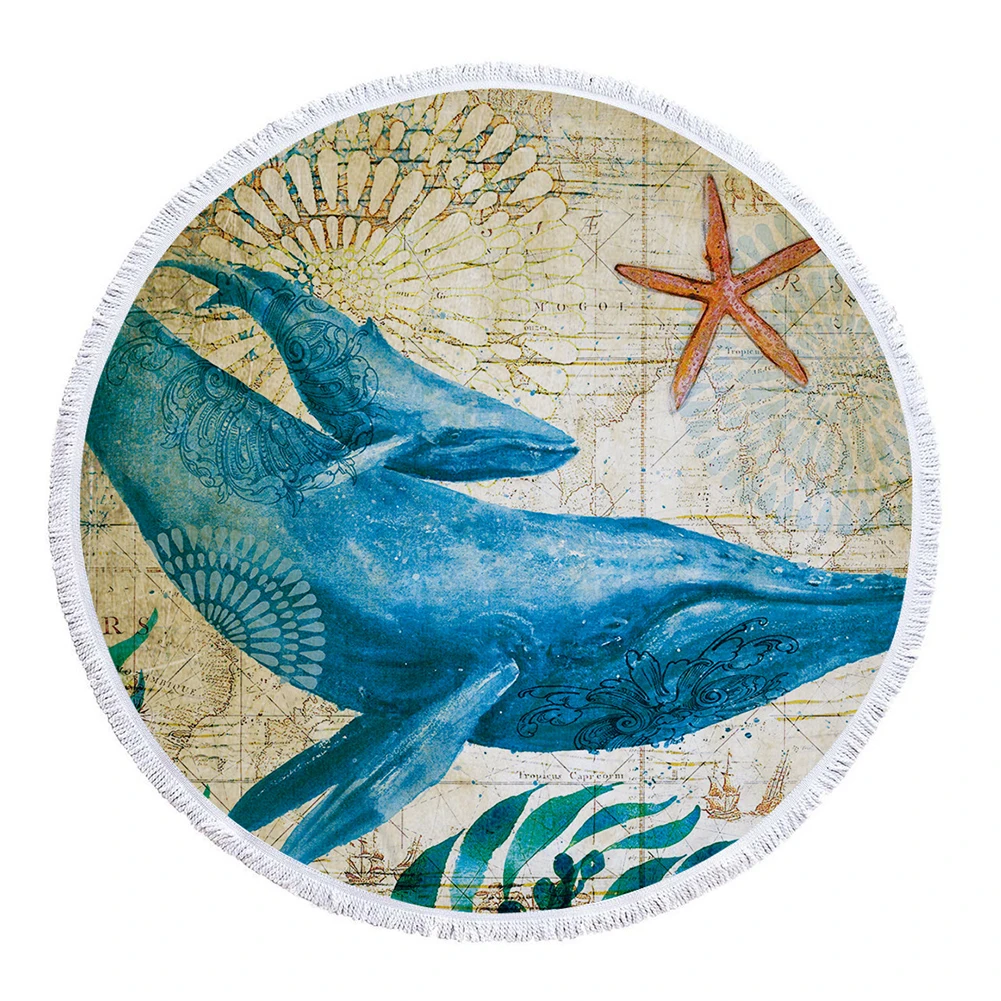 

Складное пляжное полотенце, круглое портативное большое супервпитывающее мягкое микрофибра для отдыха и путешествий, для морского плавани...