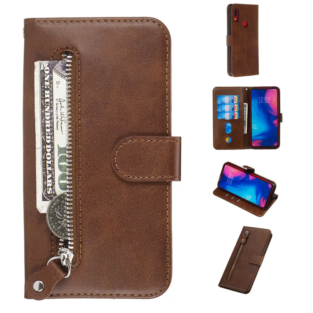 Чехол книжка на молнии с бумажником для телефона Xiaomi mi 9T A2 Lite Red 7 6 Pro Note K20