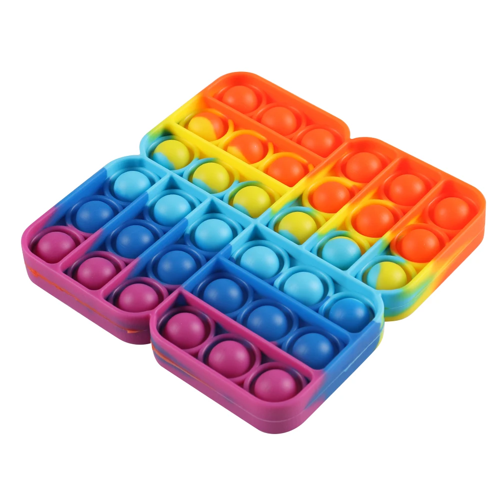 

Rainbow Push Bubble Toys Autism Anxiety Disorder Sensory Toys Square Tie Dye Color Push Bubbles Decompression Toy