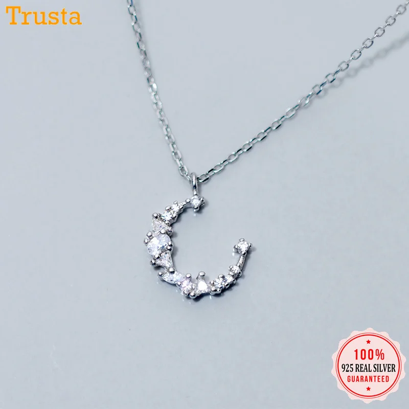 Trusta 100% 925 пробы серебряные ювелирные изделия луна CZ камни кулон колье ожерелье