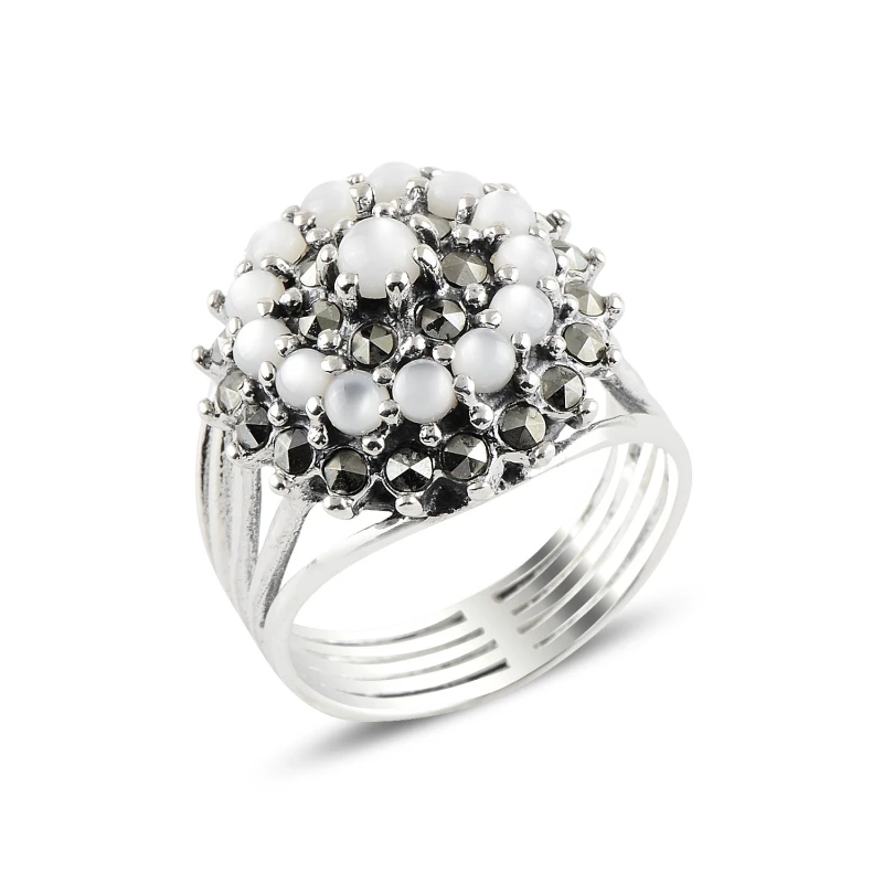 Silverlina Silver Pearlescent & Marcasite Ring