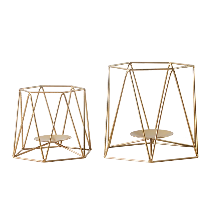 Подсвечник в скандинавском стиле с золотой решеткой ретро геометрический