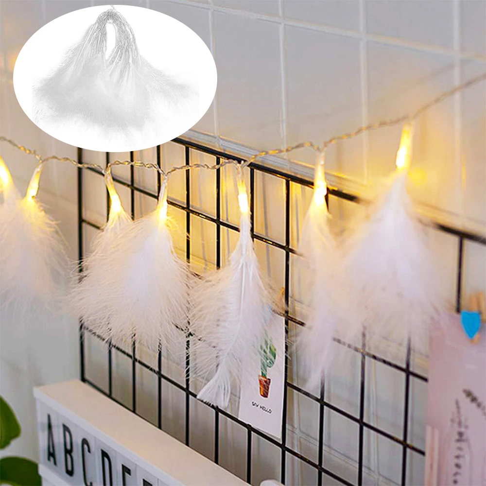 Christmas Festival Led String Light Colorful Artificial Feather Wedding Hanging Battery Powered Wall Party Holiday Decor | Лампы и