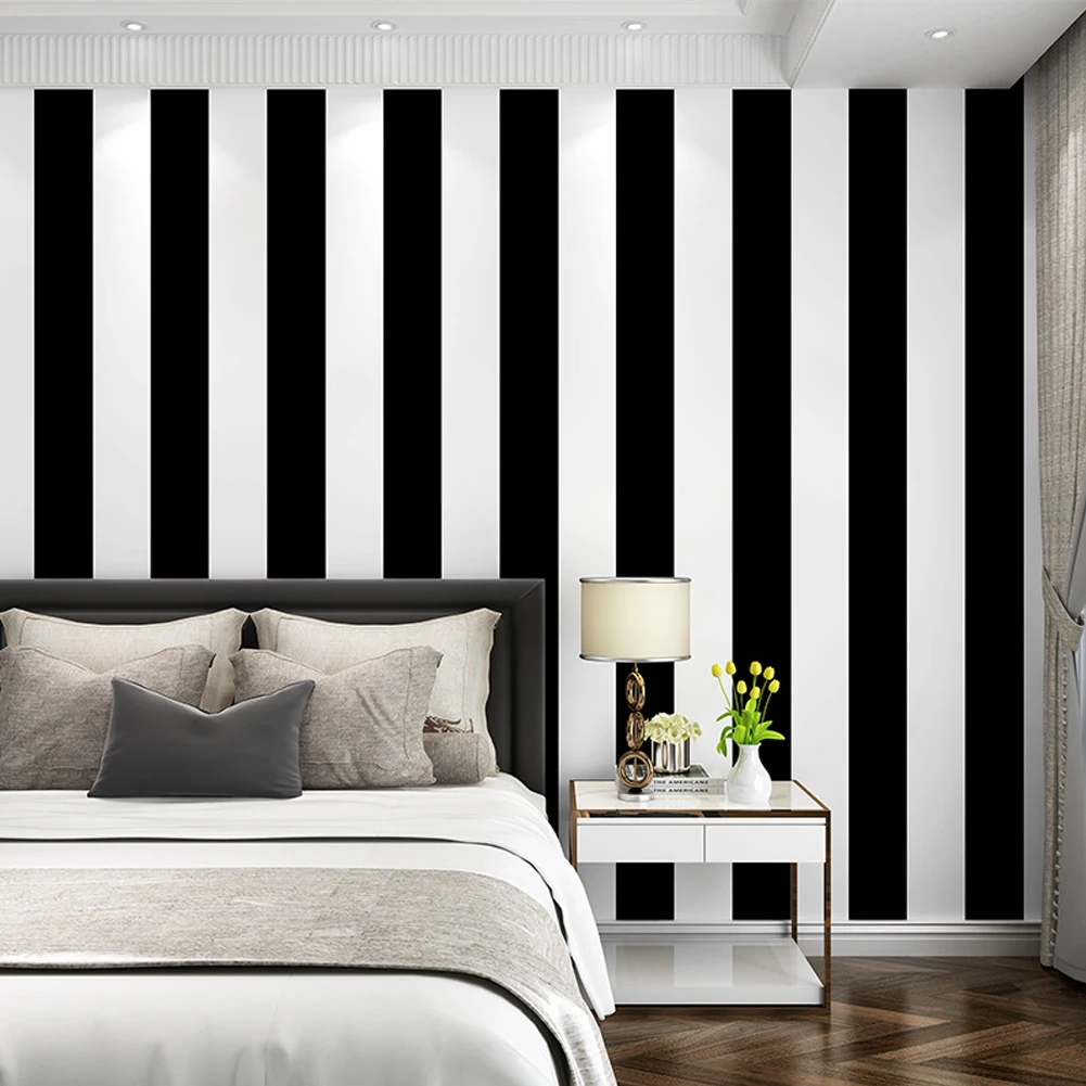 

Vertical Striped Wallpaper Sticker Black and White Modern Simple Wallpaper Living Room Bedroom Background Wallcovering Non-woven