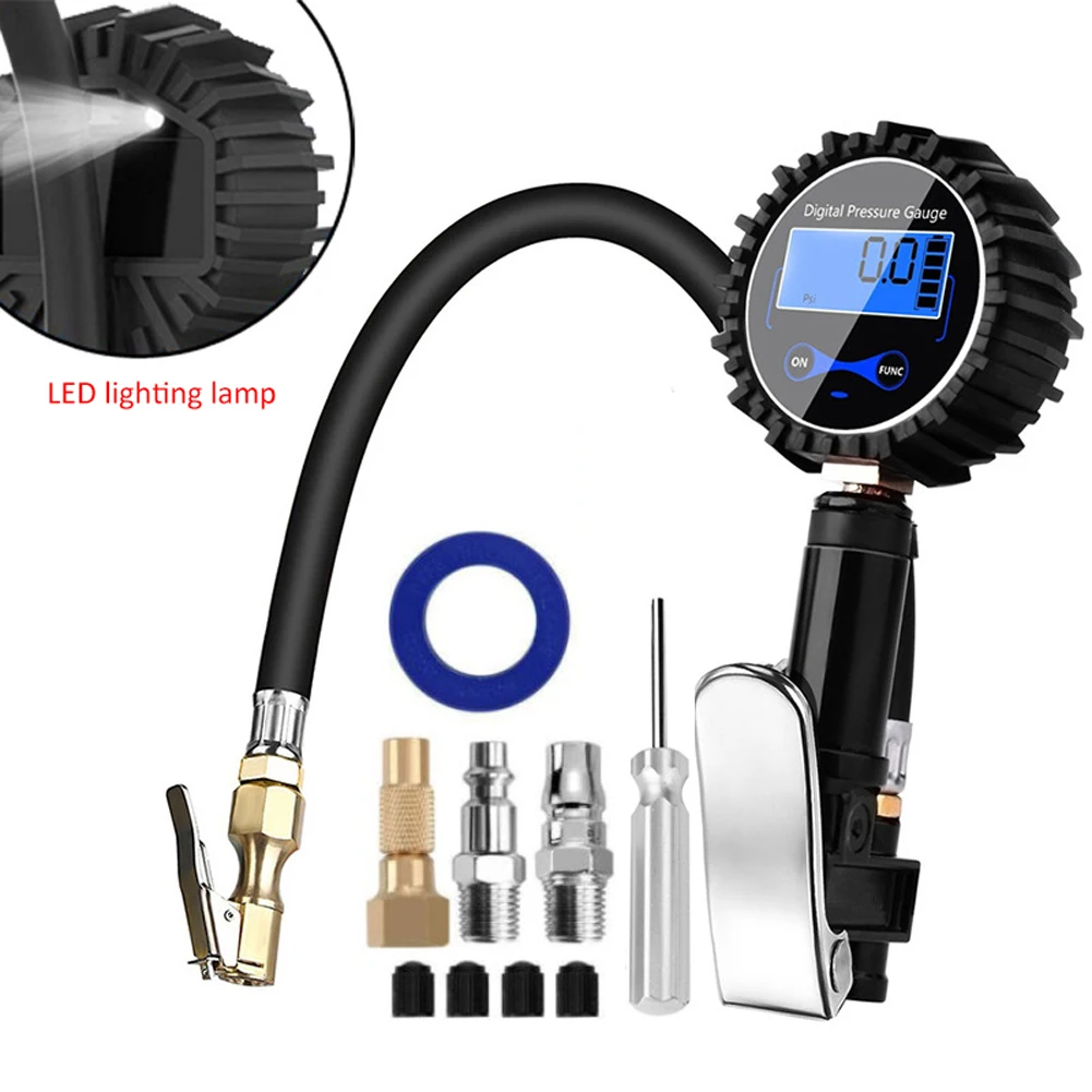 

Digital Tire Inflator with Pressure Gauge, 200PSI Heavy Duty Air Chuck and Compressor Accessories Rubber Hose Quick Connect Plug