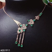 kjjeaxcmy fine jewelry natural emerald 925 sterling silver gemstone women pendant necklace chain support test beautiful