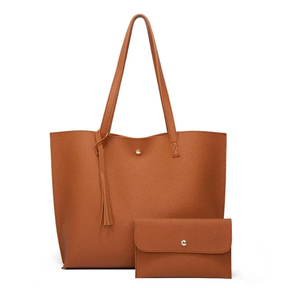 

Women Soft Leather Bag Large Capacity Tote Bag Tassel Shoulder Bags Fashion Handbag Composite Women Bags Travel Totes