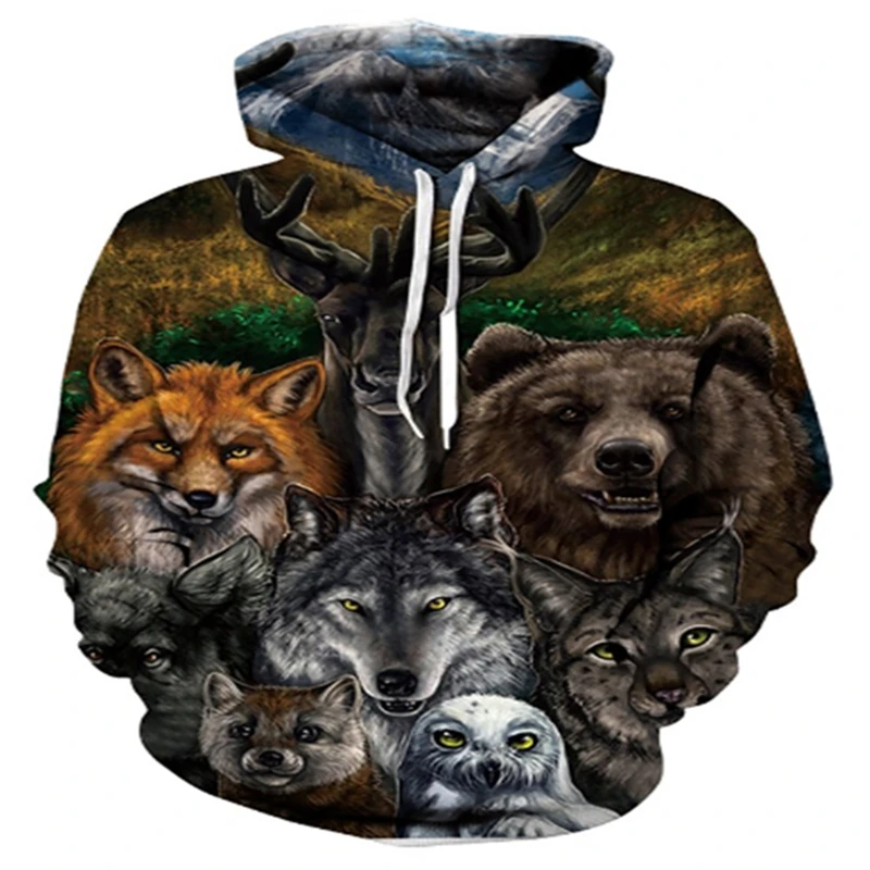 

Men's Pullover Hoodie Forest Animal Sweatshirt 3D Print Hoodie 3D Print Hoodie Sweatshirt Long Sleeve Loose