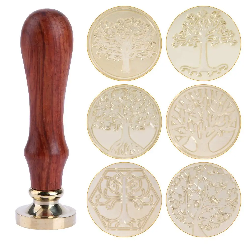 

Tree Plant Series Wax Seal Stamp Circle Vintage Brass Metal Sealing Wax Print Stamps Copper Wax Stamp With Handle Decorative Gif
