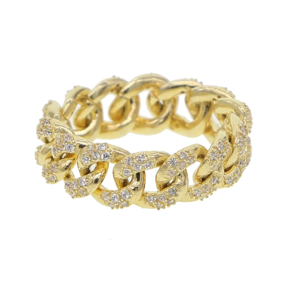 Для женщин хип-хоп обручальное кольцо трендовые кольца на палец iced out bling cz проложили Майями кубинское звено цепи кольцо ювелирные изделия