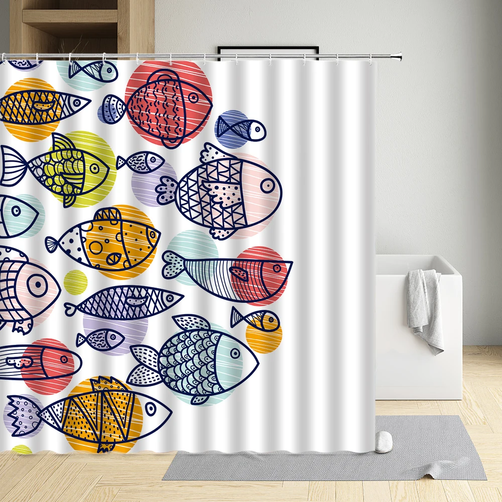 

Cartoon Ocean Animals Shower Curtain Scallops Crab Octopus Shrimp Butterfly Fish Cloth Bathroom Decor Bath Screen With Hooks