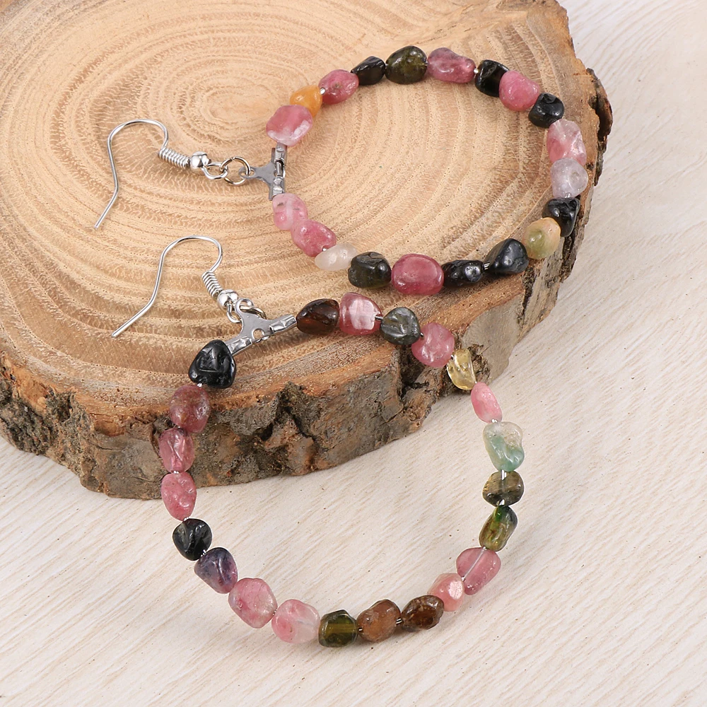 Женские серьги с натуральным камнем красочные турмалиновые висячие роскошные