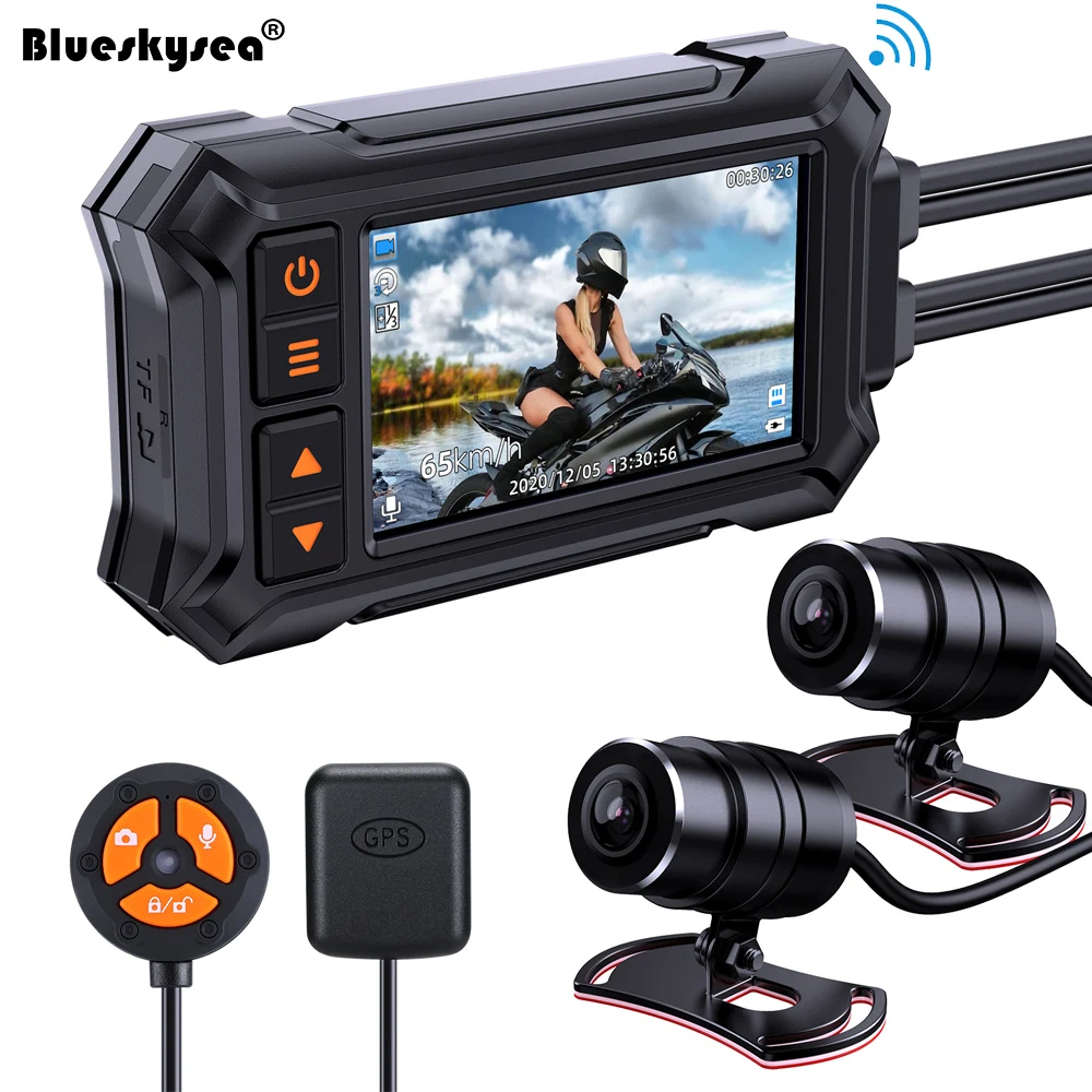 Blueskysea A12 WI FI Видеорегистраторы для мотоциклов Dash Cam Двойной объектив HD 1080P