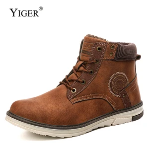 YIGER, новые мужские военные ботинки, мужские ботинки на шнуровке, зимние ботинки в стиле ретро, хлопковые бархатные ботинки, мужские Нескользящие повседневные зимние ботинки на шнуровке, 387