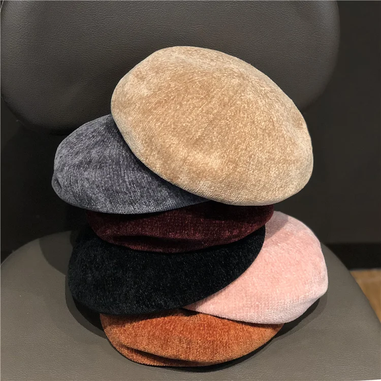 Зимние береты для женщин бини высокого качества из шениллового материала вязаные шапки женские берет в стиле винтаж для девочек дамские шапочки
