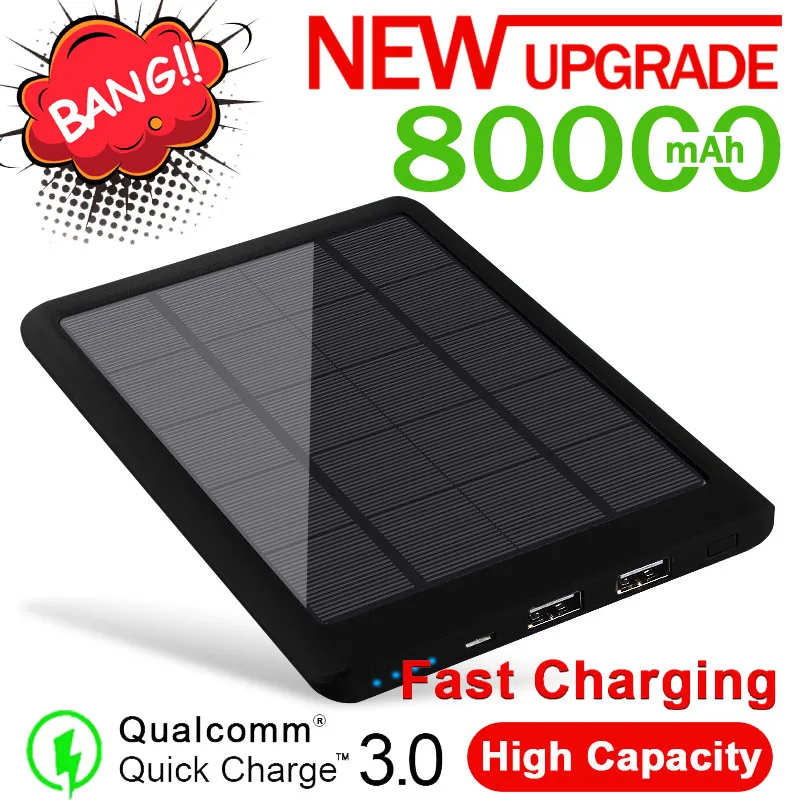 80000mAh Солнечный внешний аккумулятор портативный мобильный телефон быстрое
