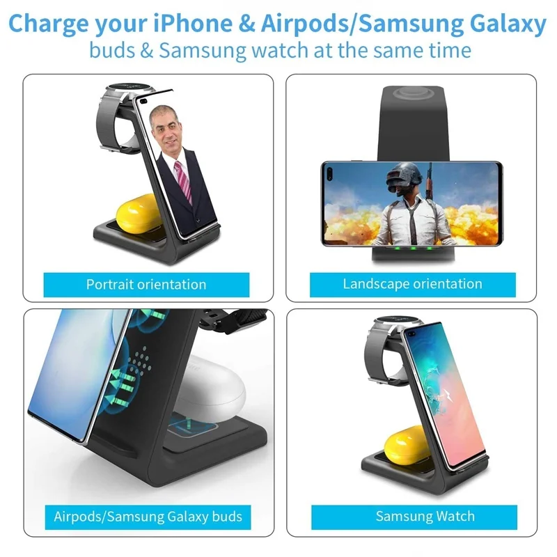 Беспроводная зарядная станция 3 в 1 для Samsung S20 Note 20 S10 Iphone 15 Вт подставка быстрой
