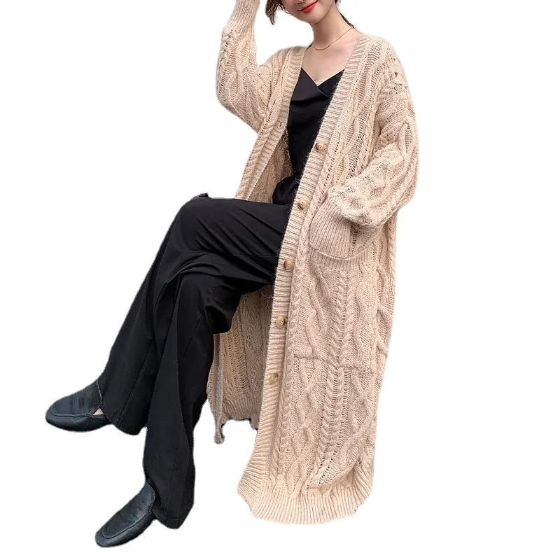 

Pocket Big Size Knitting Cardigan for Women Sweater Loose Fit V-Neck Long Sleeve Woman Tide Button-down Sweaters Autumn Winter