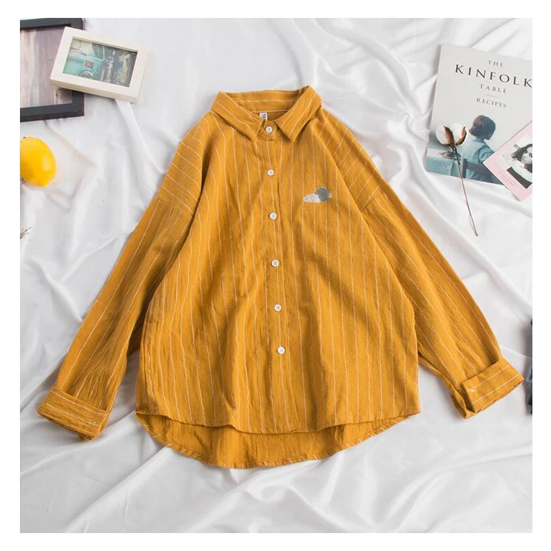 2019 Женская полосатая блузка в стиле каваи с вышивкой Луны корейские женские топы