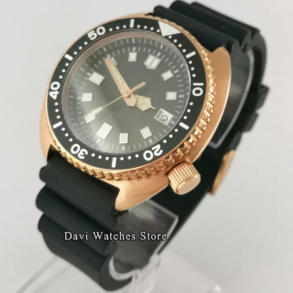 

45mm Sterile Black Dial Mens Watch C3 Green Luminous Rose Gold Case Japan NH35A Automatic Movement Male Wristwatch